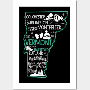 Vermont Hartford cute map Burlington Rutland Bennington Brattleboro Colchester Posters and Art